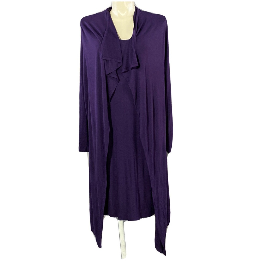 CHADWICKS Dress XL Purple Midi Attached Cardigan Drape Long Sl Washable
